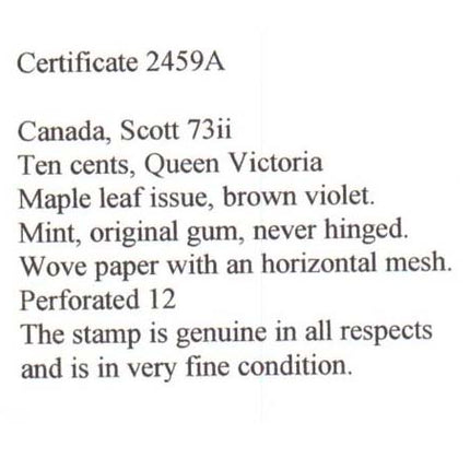 Canada #73ii VF/NH  **With Certificate**