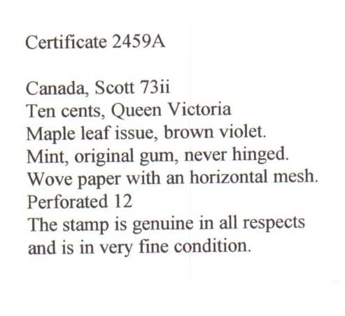 Canada #73ii VF/NH  **With Certificate**