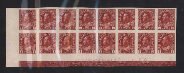 Canada #138 XF Mint Plate #127 Block Of 16 With Lathework