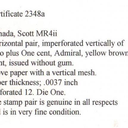 Canada #MR4ii VF Mint Imperf Between Pair