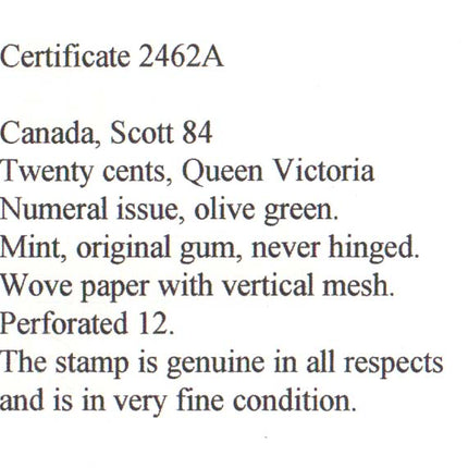 Canada #84 NH Mint  **With Certificate**