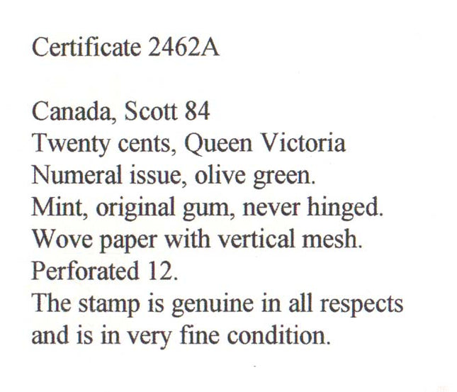 Canada #84 NH Mint  **With Certificate**