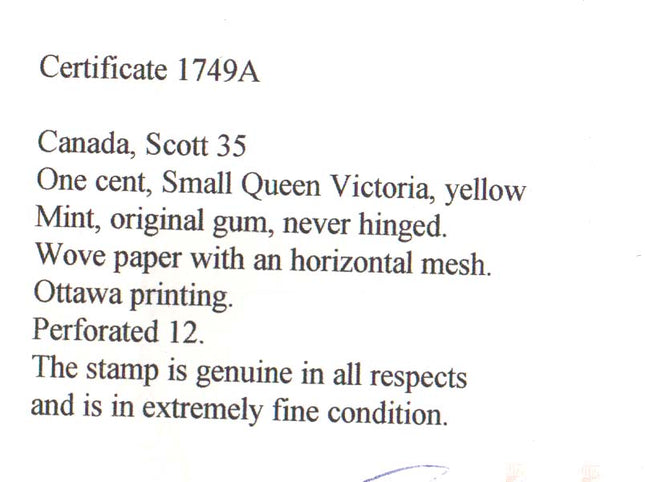 Canada #35 NH Mint Superb Gem  **With Cert.**