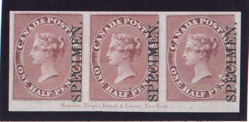 Canada #8Pi XF Mint Plate Proof Pos. Piece Strip Of Three