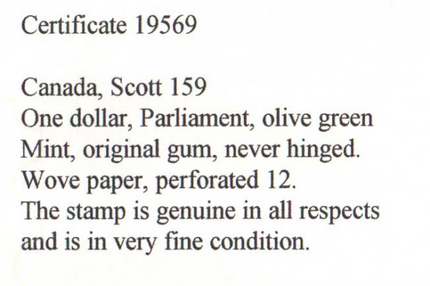 Canada #159 NH Mint  **With Certificate**