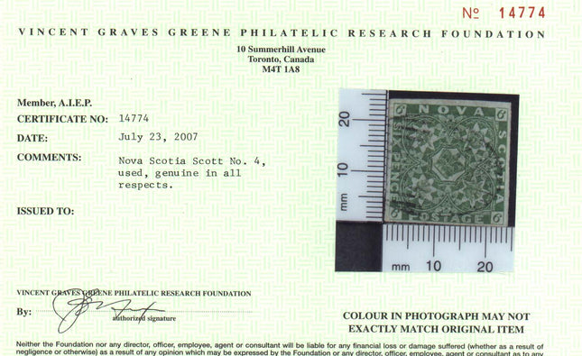 Nova Scotia #4 XF Used Gem  **With Certificate**