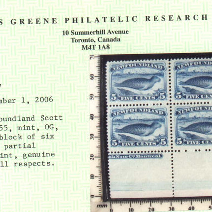 Newfoundland #55 XF/NH Gem Block With Plate Inscription