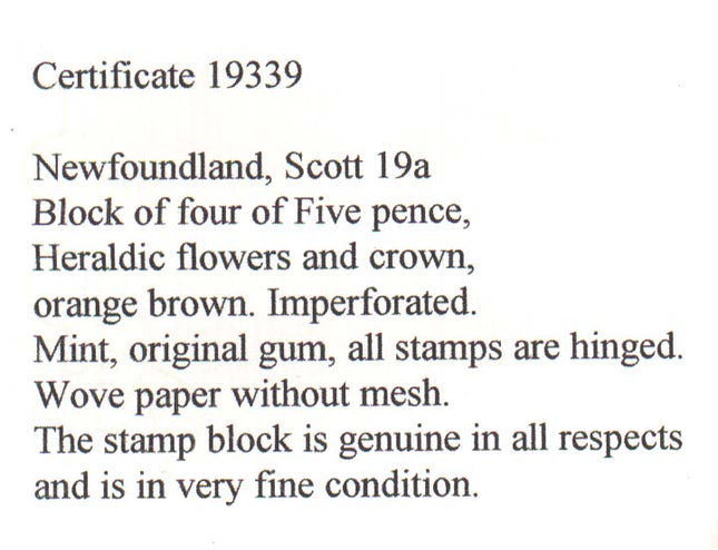 Newfoundland #19a XF Mint  **With Certificate**