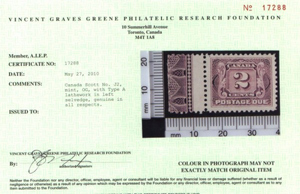 Canada #J2a VF Mint Lathework A **With Certificate**