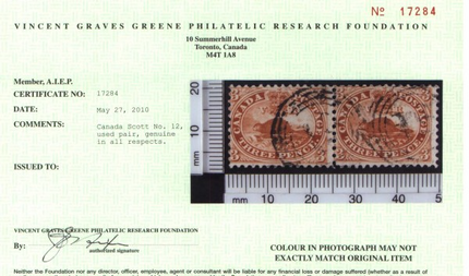 Canada #12 Rare Used Showpiece Pair **With Cert.**
