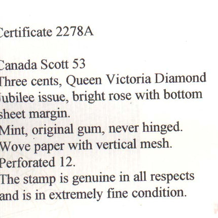 Canada #53 NH Mint Gem  **With Certificate**