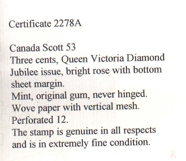 Canada #53 NH Mint Gem  **With Certificate**