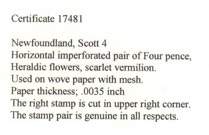 Newfoundland #4 Used Pair  **With Certificate**
