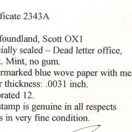 Newfoundland #OX1 XF Mint Gem