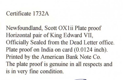 Newfoundland #OX1ii Superb Proof Pair On India On Card