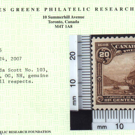 Canada #103 NH Mint **With Certificate**