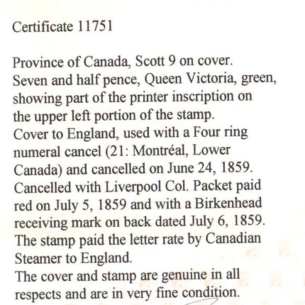 Canada #9 VF Used On Lovely Cover To UK