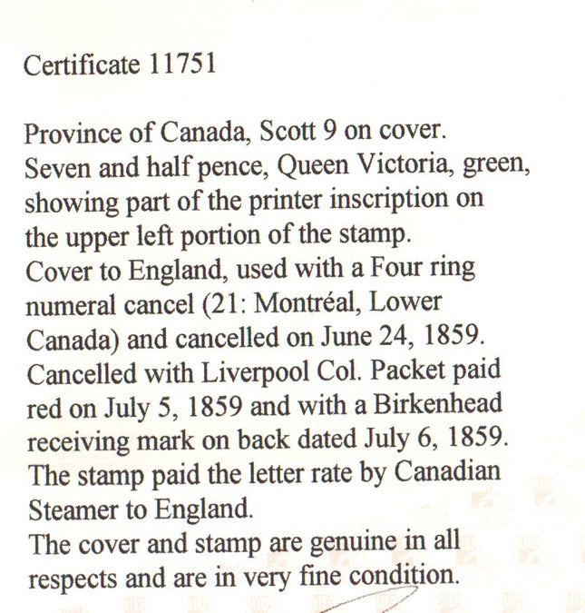 Canada #9 VF Used On Lovely Cover To UK