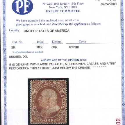 USA #38 VF Mint  **With Certificate**