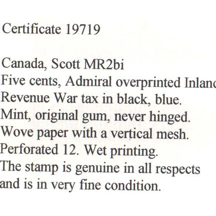 Canada #MR2bi VF/NH Scarce  **With Certificate**