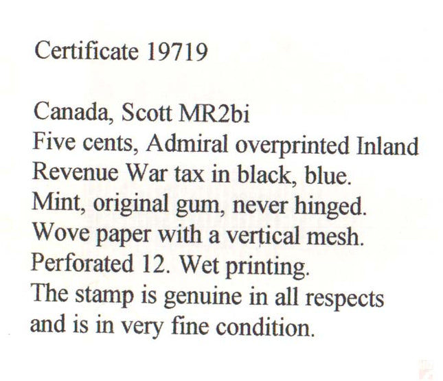 Canada #MR2bi VF/NH Scarce  **With Certificate**