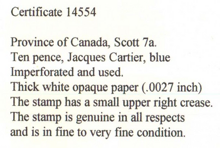 Canada #7a Used With Nice Light Cancel **With Cert.**