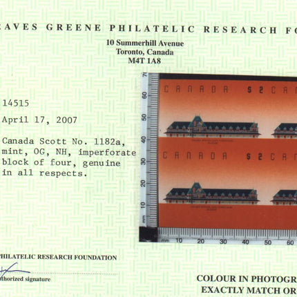 Canada #1182a XF/NH Imperf Block Of Four  **With Cert.**