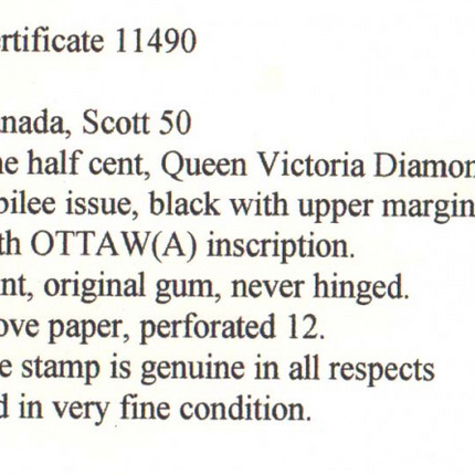 Canada #50 XF/NH Imprint Single  **With Certificate**