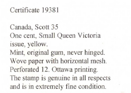 Canada #35 XF/NH Jumbo Gem **With Certificate**
