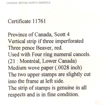 Canada #4 Used Showpiece Strip Of Three  **With Cert.**