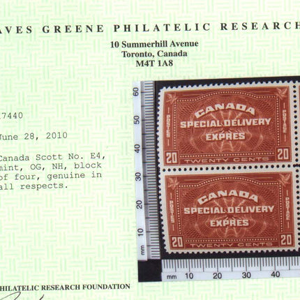 Canada #E4 XF/NH Gem Block **With Certificate**