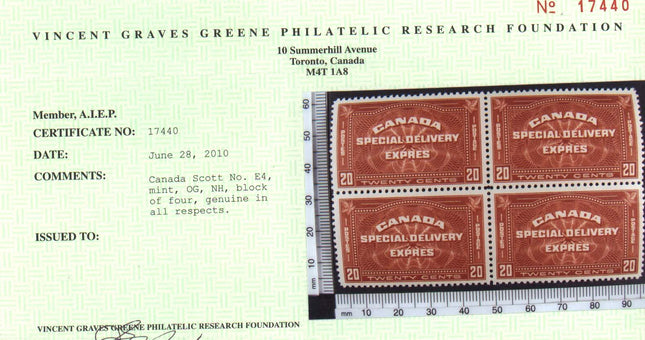 Canada #E4 XF/NH Gem Block **With Certificate**