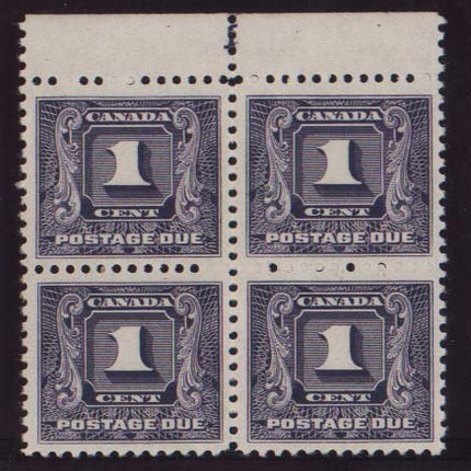 Canada #J6 XF/NH Plate #1 Block
