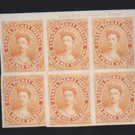 Canada #9TCiii XF Proof Imprint Blk Of 6 **With Cert.**