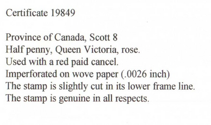 Canada #8 Used With Red Paid Cancel **With Certificate**