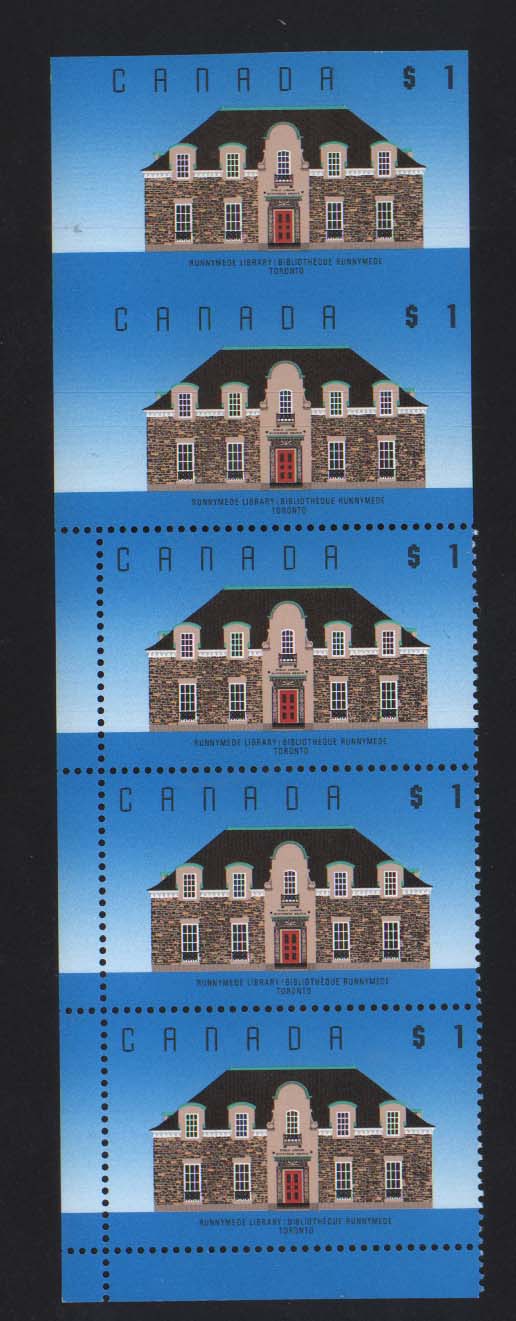 Canada #1181i XF/NH Strip Of Five With Top Imperf Pair
