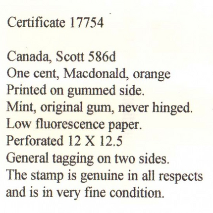 Canada #586d XF/NH Printed On Gum Side Variety **With Cert.**