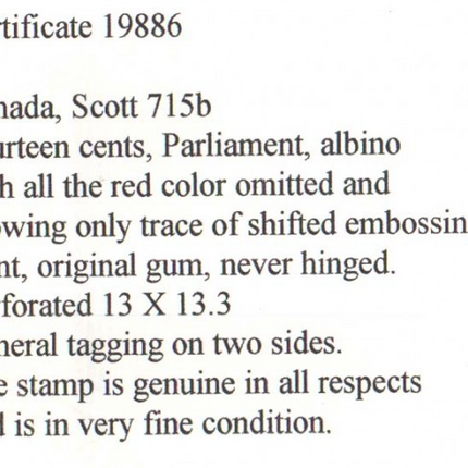 Canada #715b XF/NH **With Certificate**