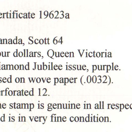Canada #64 VF Used With Light Magenta Cancel *With Cert.*