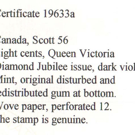 Canada #56 Mint Jumbo **With Certificate**