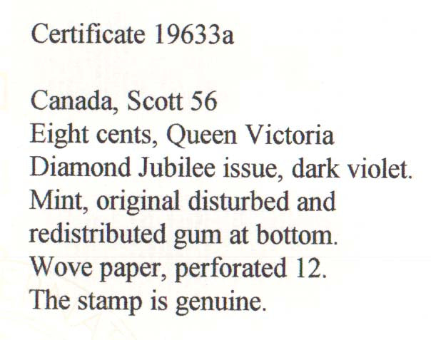 Canada #56 Mint Jumbo **With Certificate**