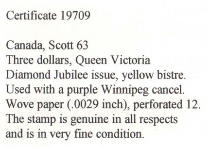 Canada #63 Used With CDS  **With Certificate**