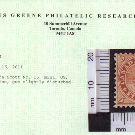 Canada #15 Mint  **With Certificate**