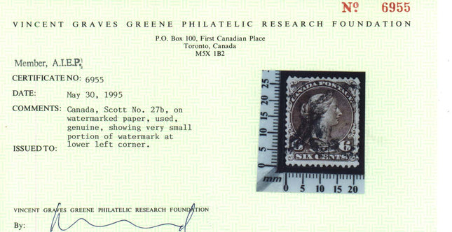 Canada #27b XF Used  **With Certificate**