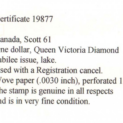 Canada #61 XF Used  **With Certificate**