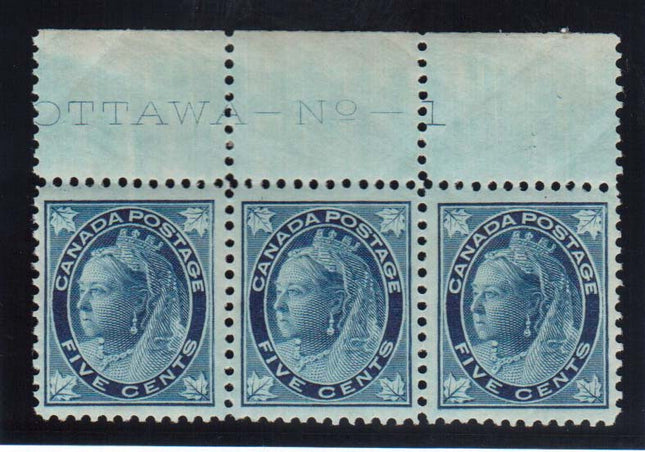 Canada #70 VF/NH Plate #1 Strip Of Three