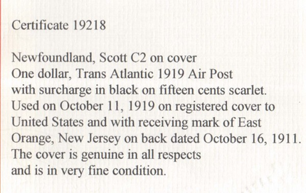 Newfoundland #C2 On Registered Cover  **With Certificate**