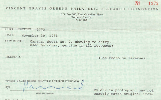 Canada #7iv VF Used On Rare Cover  **With Cert.**