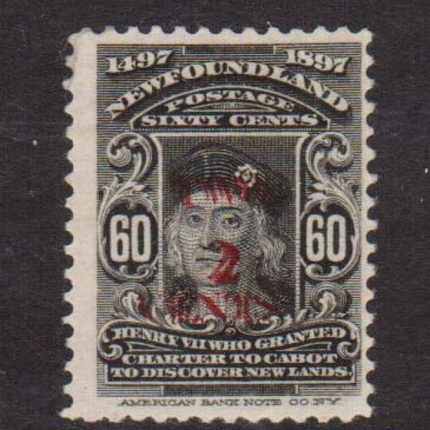 Newfoundland #74e Mint Rare Essay Surcharge Variety **With Cert.**