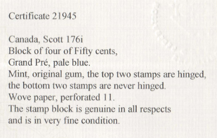 Canada #176i XF Mint Block  **With Certificate**